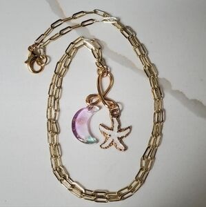 Gold Starfish and Moon Pendant Handmade Necklace